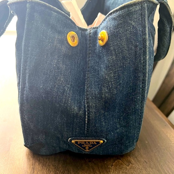 Low start-Prada Canapa Distressed Patch Denim Blue Handbag - Picture 10 of 14